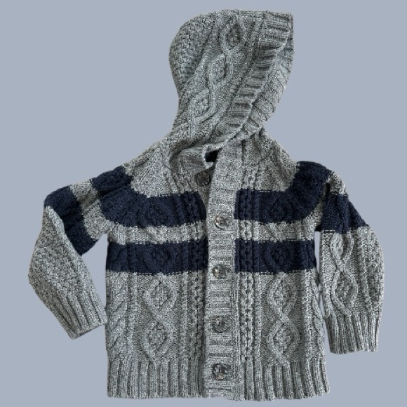 GAP Kids Gray and Navy Knit Sweater w/Hood - Picture 1 of 8